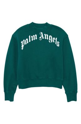 Palm Angels Kids' Classic Logo Cotton Sweatshirt in Forest Green