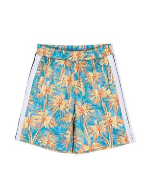 Palm Angels Kids cotton palm-tree print shorts - Blue