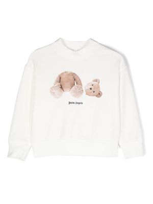 Palm Angels Kids crew neck bear-print sweatshirt - White