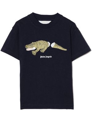 Palm Angels Kids crocodile-print cotton T-shirt - Blue