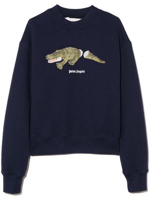 Palm Angels Kids crocodile-print crew-neck sweatshirt - Blue
