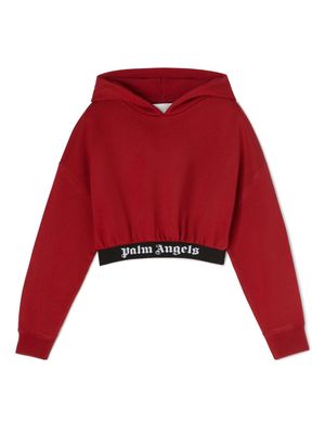 Palm Angels Kids cropped logo-band hoodie - Red