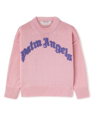 Palm Angels Kids Curved Logo-embroidered cotton jumper - Pink