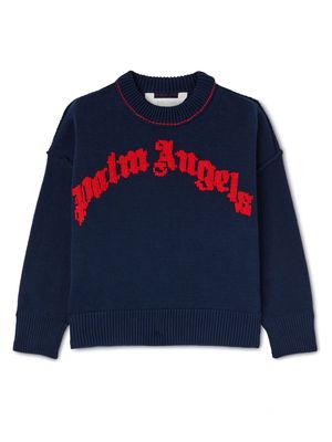 Palm Angels Kids curved logo knit jumper - Blue