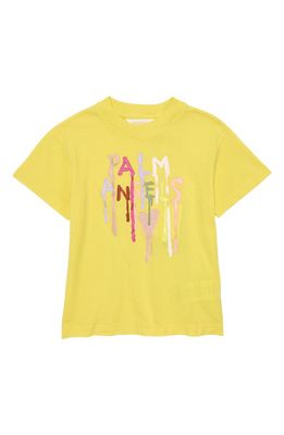 Palm Angels Kids' Dripping Logo Graphic Tee in Lemon Yellow Multicolor