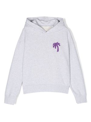Palm Angels Kids embroidered-motif cotton hoodie - Grey