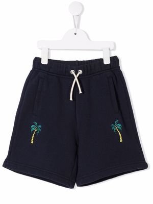 Palm Angels Kids embroidered palm-tree drawstring shorts - Blue