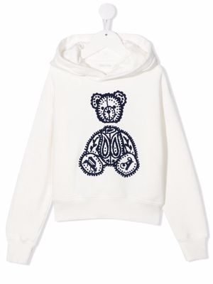 Palm Angels Kids embroidered teddy-motif hoodie - White