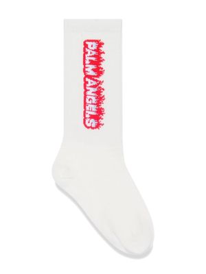Palm Angels Kids flame logo-jacquard socks - White