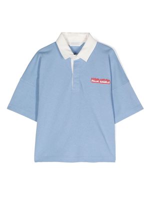 Palm Angels Kids Flames logo-print oversized polo shirt - Blue
