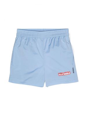 Palm Angels Kids Flames logo-print swim shorts - Blue