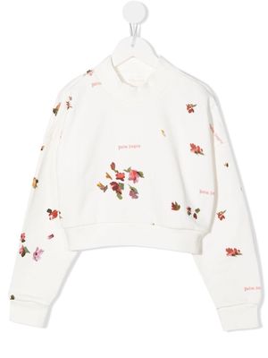 Palm Angels Kids floral-print cropped sweatshirt - White