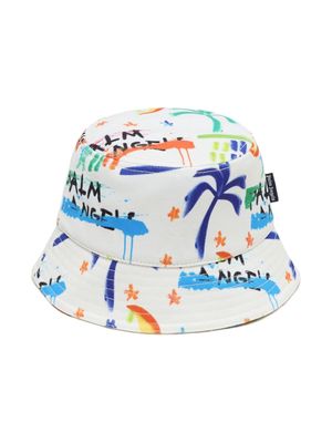 Palm Angels Kids graffiti-print bucket hat - White