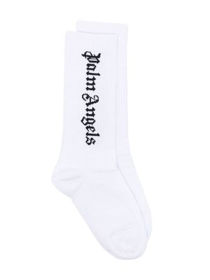 Palm Angels Kids intarsia-knit logo ankle socks - White