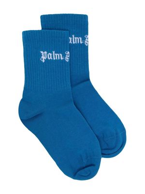 Palm Angels Kids intarsia-knit logo socks - Blue