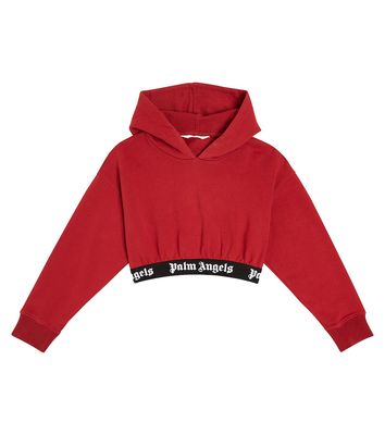 Palm Angels Kids Logo cropped cotton jersey hoodie