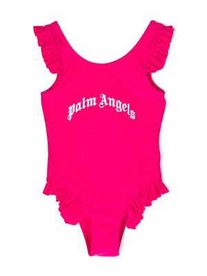 Palm Angels Kids logo-detail ruffled swimsuit - Pink