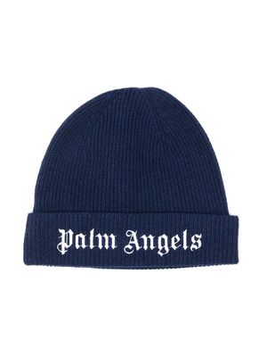 Palm Angels Kids logo embroidered beanie - Blue