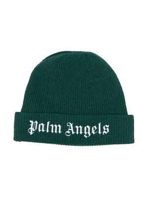 Palm Angels Kids logo embroidered beanie - Green