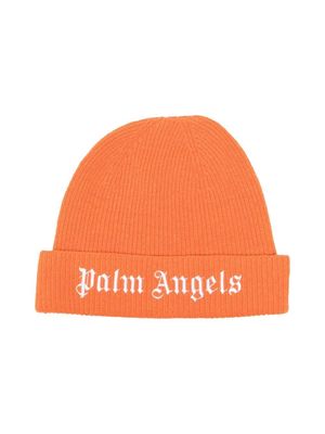 Palm Angels Kids logo embroidered beanie - Orange