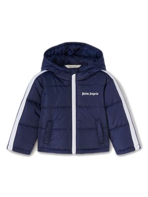 Palm Angels Kids logo-embroidered hooded puffer jacket - Blue