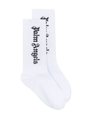 Palm Angels Kids logo-intarsia ribbed socks - White