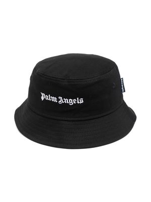 Palm Angels Kids logo-lettering bucket hat - Black