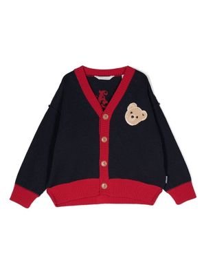 Palm Angels Kids logo-patch knitted cardigan - Blue