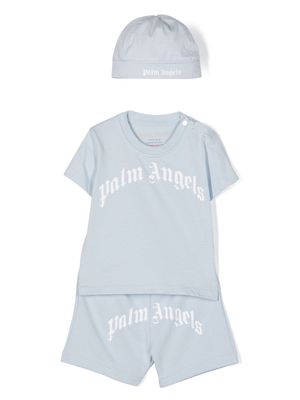 Palm Angels Kids logo-print cotton babygrow set - Blue