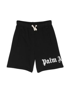 Palm Angels Kids logo print cotton shorts - Black