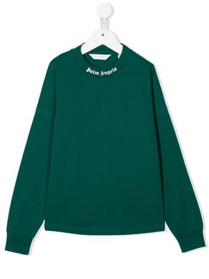 Palm Angels Kids logo-print cotton sweatshirt - Green