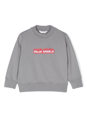 Palm Angels Kids logo-print cotton sweatshirt - Grey