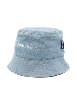 Palm Angels Kids logo-print denim hat - Blue