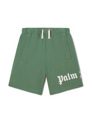 Palm Angels Kids logo-print drawstring shorts - Green