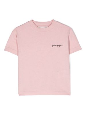 Palm Angels Kids logo-print mélange cottonT-shirt - Pink