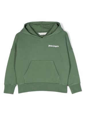 Palm Angels Kids logo-print organic cotton hoodie - Green