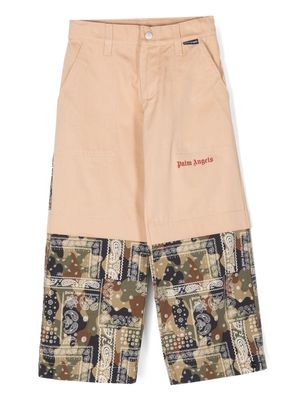 Palm Angels Kids logo-print panelled cotton trousers - BEIGE RED