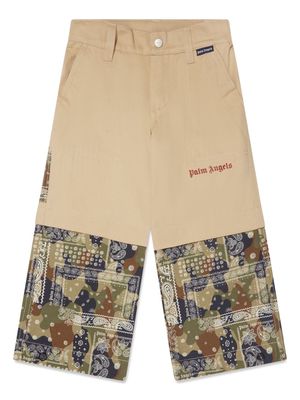 Palm Angels Kids logo-print panelled cotton trousers - Neutrals