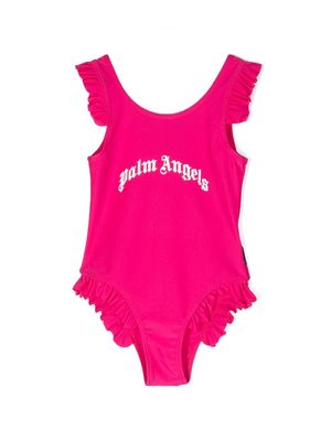 Palm Angels Kids logo-print ruffle-cuff swimsuit - Pink