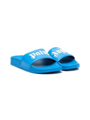 Palm Angels Kids logo-print slip-on sandals - Blue
