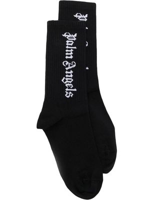 Palm Angels Kids logo print socks - Black