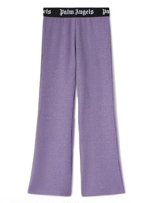 Palm Angels Kids logo-print strap metallic-threading trousers - Purple