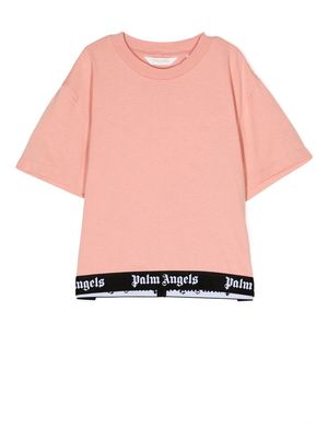 Palm Angels Kids logo-tape cropped T-shirt - Pink