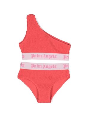 Palm Angels Kids Logo-tape one-shoulder bikini - Pink
