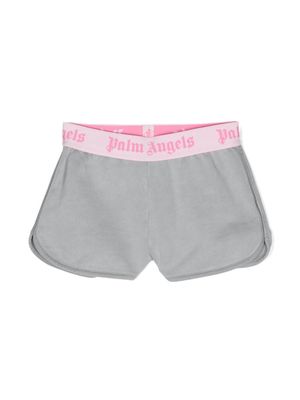Palm Angels Kids logo-waistband cotton shorts - Grey