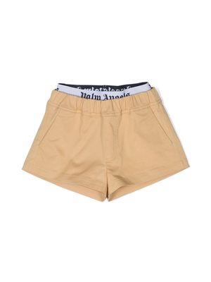 Palm Angels Kids logo waistband mini shorts - Neutrals