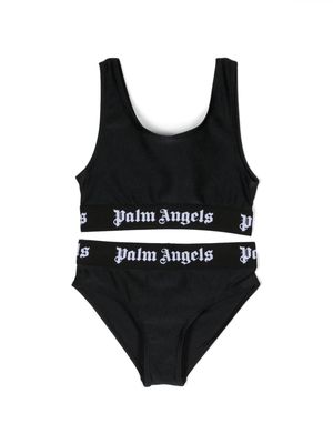 Palm Angels Kids logo-waistband satin bikini - Black