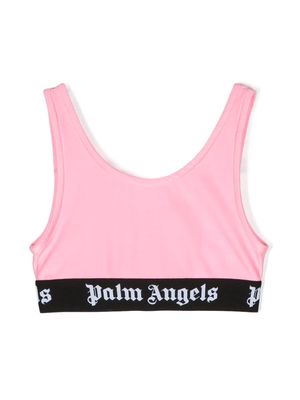 Palm Angels Kids logo-waistband satin bikini top - Pink