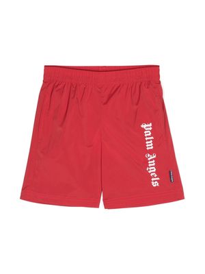 Palm Angels Kids long logo-print swim shorts - Red