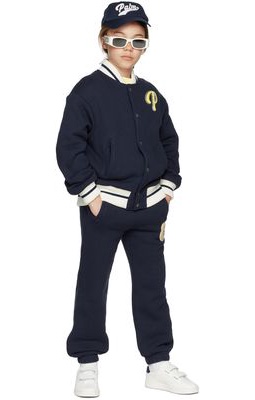 Palm Angels Kids Navy Logo Varsity Jacket